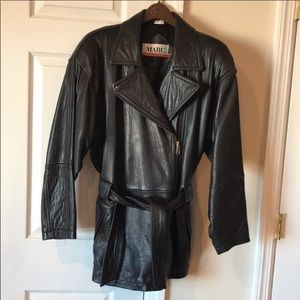 Andrew Marc Black Leather Belted Jacket, size M